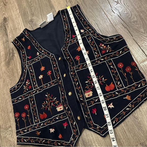 Y2K Vintage Embroidered Floral Vest M Bobbie Brooks Corduroy Embroidered Fall - Picture 8 of 8